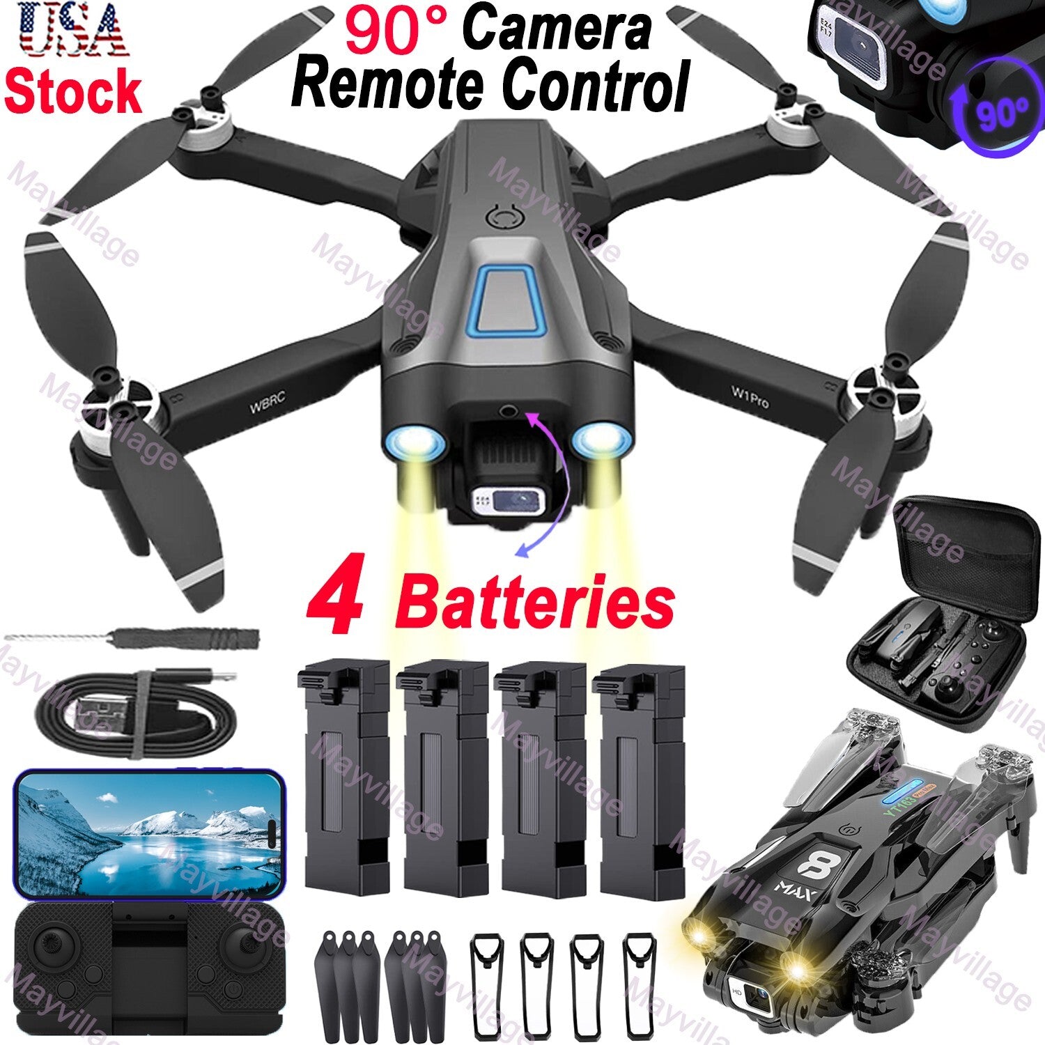 2024 New RC Drone with 4K HD Dual Camera WIFI FPV Foldable Quadcopter +3 Battery