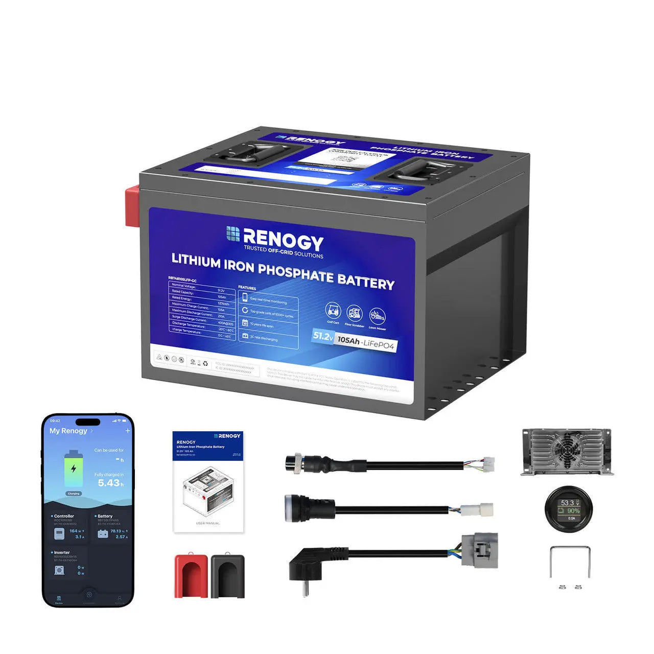 Renogy Golf Cart 48V 105Ah Lithium Iron Phosphate Battery