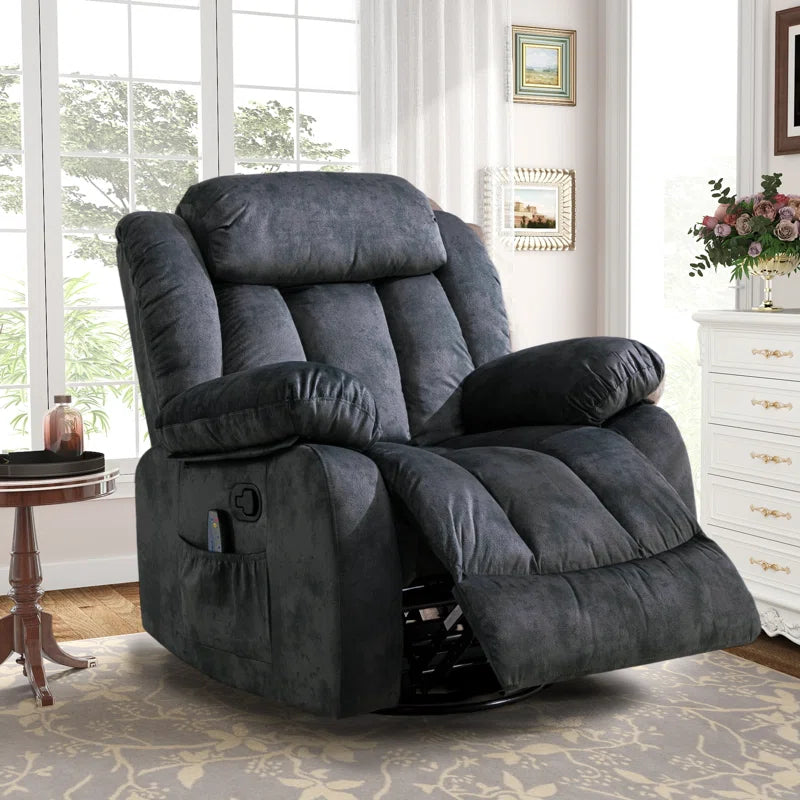 37.4" Wide Compact Swivel Rocker with Heat and Massage Durable Lounge Reclining Chair(Set of 2)