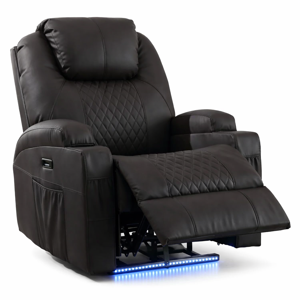 Recliner Rocking Chair, 270° Swivel Rocker Chairs with Massage and Heat, Lazy Boy Recliner Chair with Remote Control / Cup Holder for Living Room, Bedroom, Brown