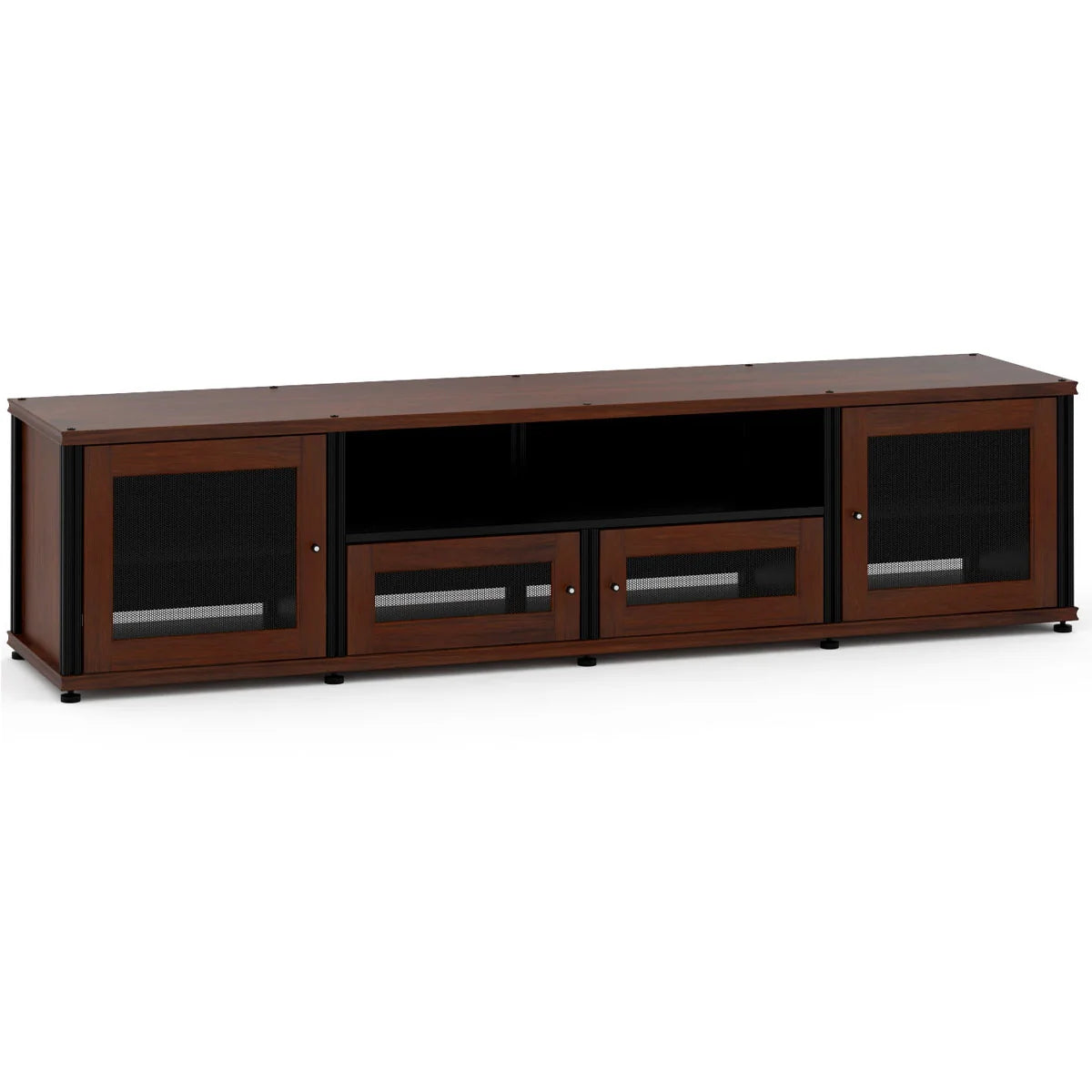 Salamander Designs 245 Quad-Width Audio Video Cabinet – Walnut with Black Posts