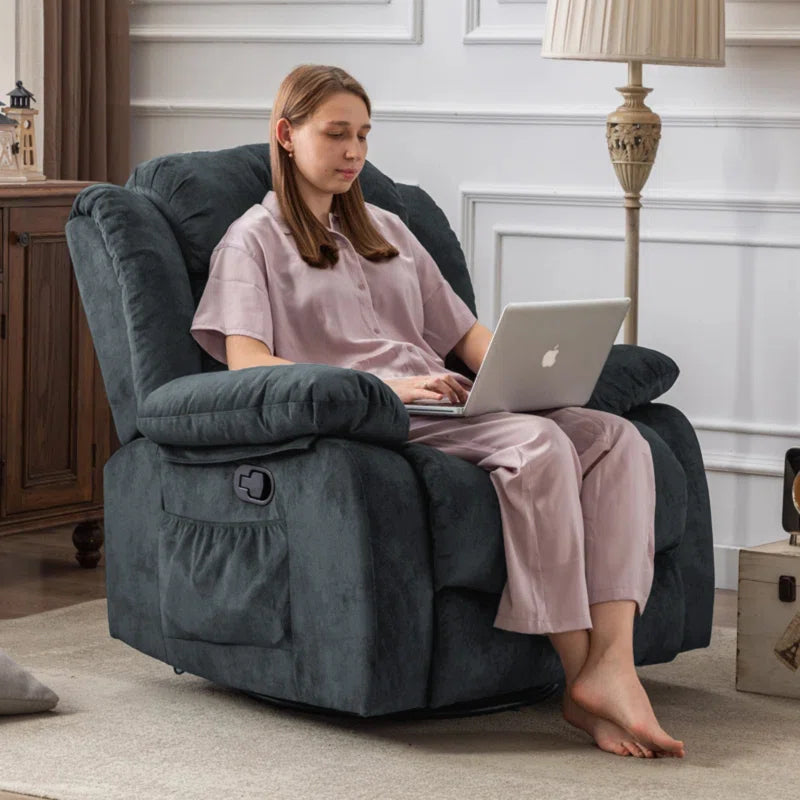 37.4" Wide Compact Swivel Rocker with Heat and Massage Durable Lounge Reclining Chair(Set of 2)