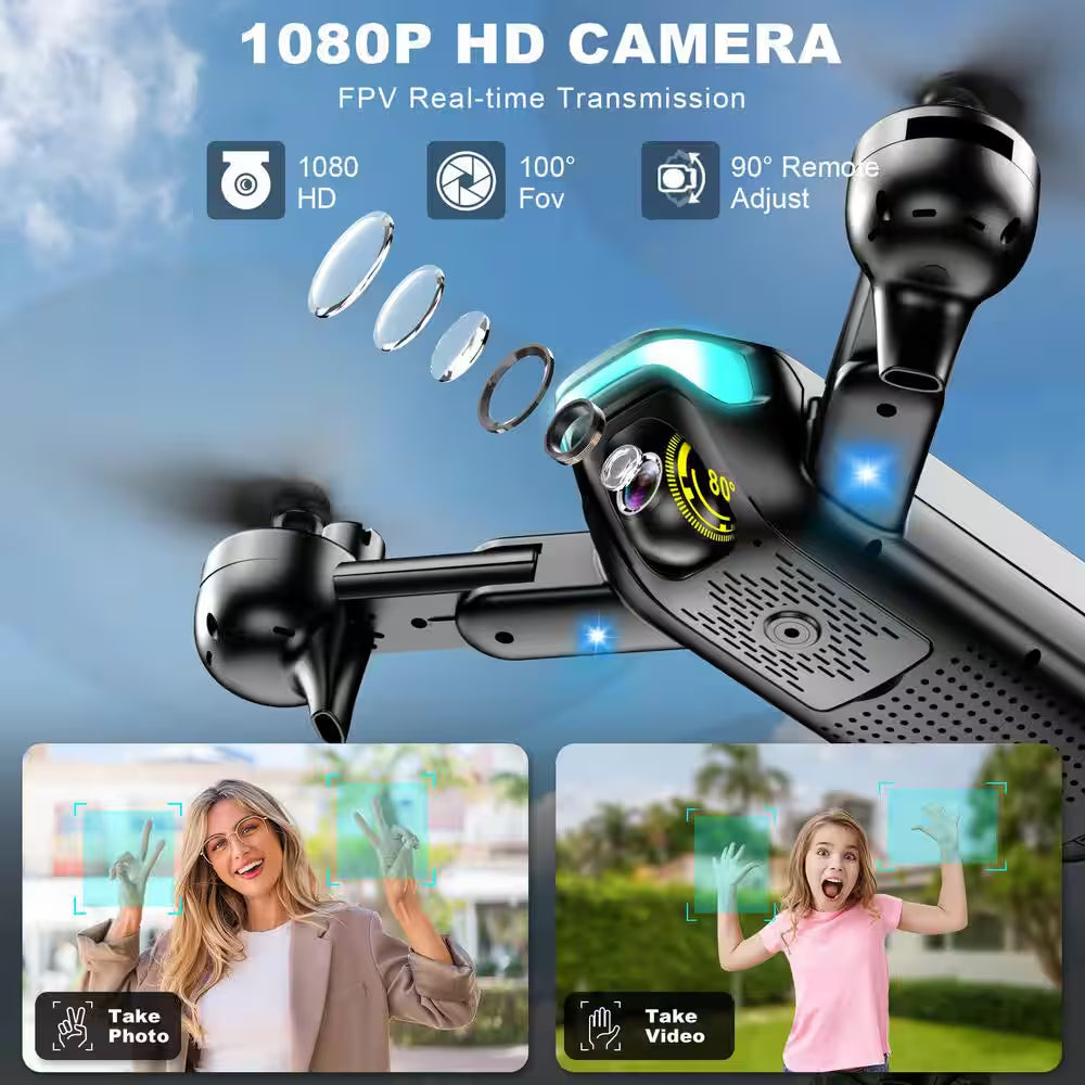 Foldable Drone Toy with 1080P Camera HD Live Video, Circle Waypoint Fly, Altitude Hold, 3D Flip, 3 Speed Mode