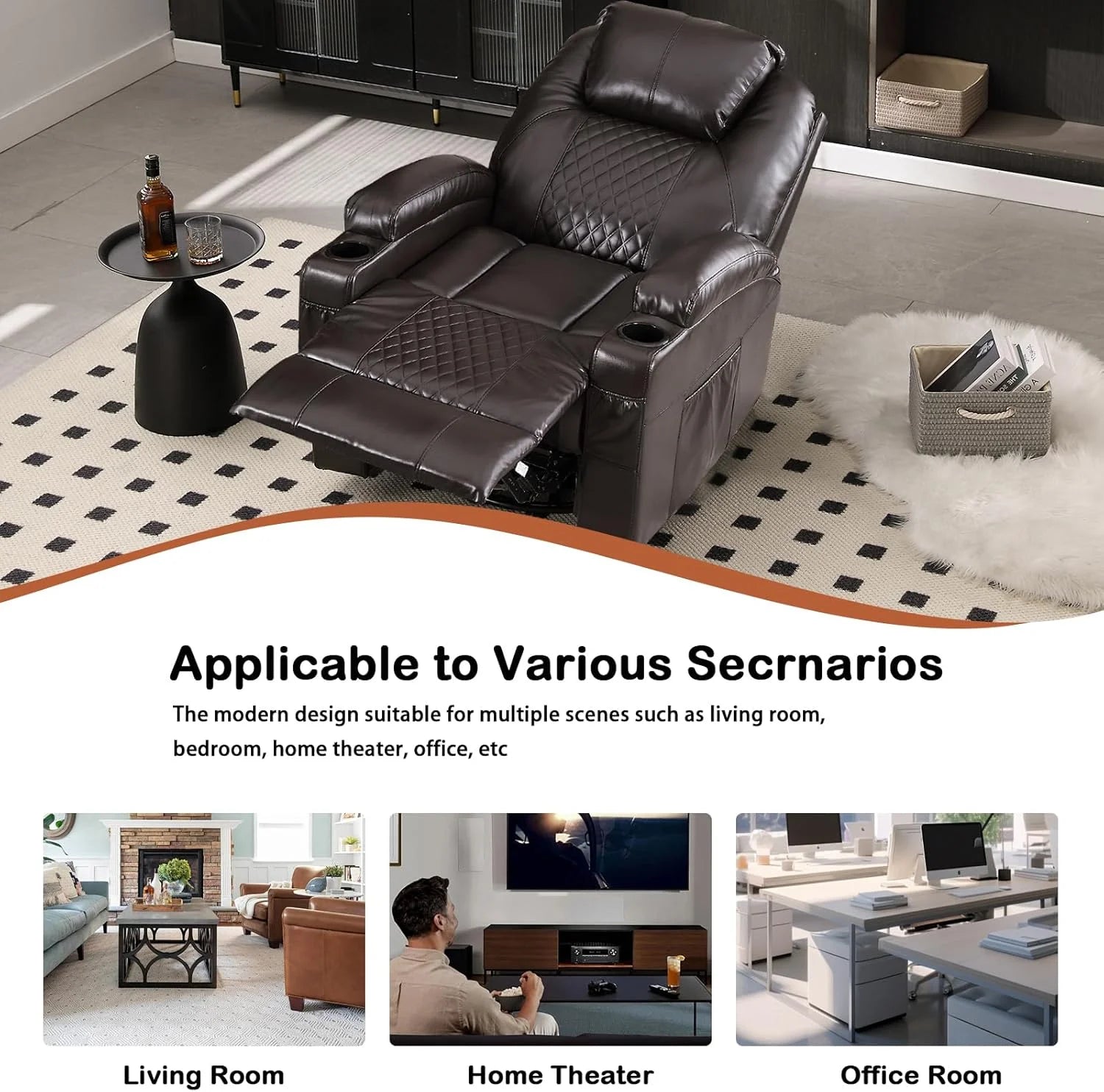 Recliner Rocking Chair, 270° Swivel Rocker Chairs with Massage and Heat, Lazy Boy Recliner Chair with Remote Control / Cup Holder for Living Room, Bedroom, Brown