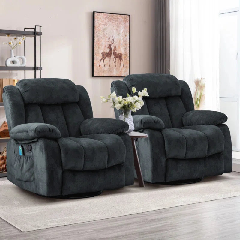 37.4" Wide Compact Swivel Rocker with Heat and Massage Durable Lounge Reclining Chair(Set of 2)