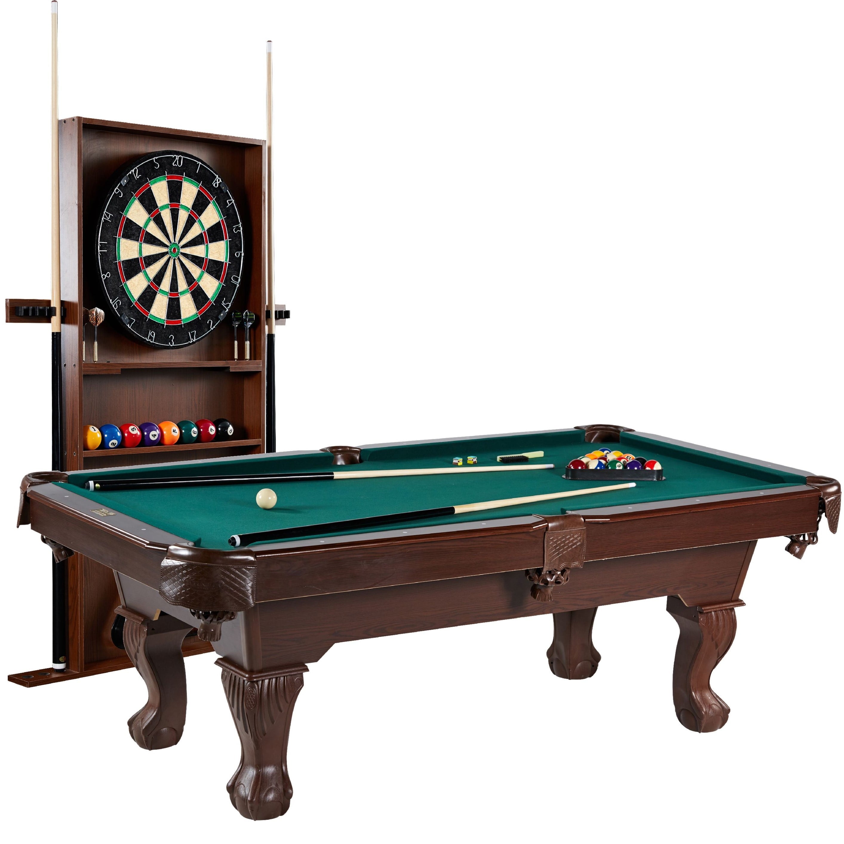7.5 Ft Pool Table Set with Cue Rack & Dartboard, Green