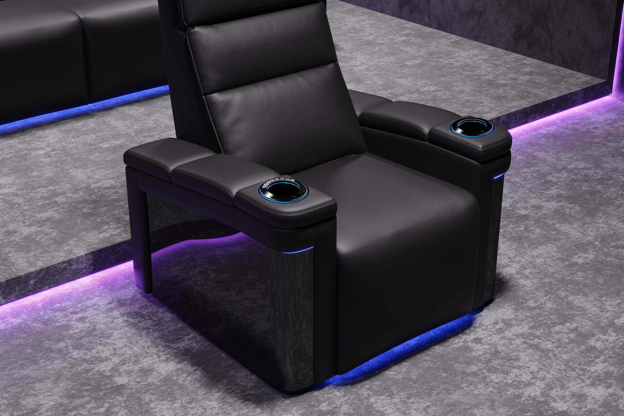 Valencia 2025 New Monza Leather Home Theater Seating with Carbon Fiber Panels – Row of 4