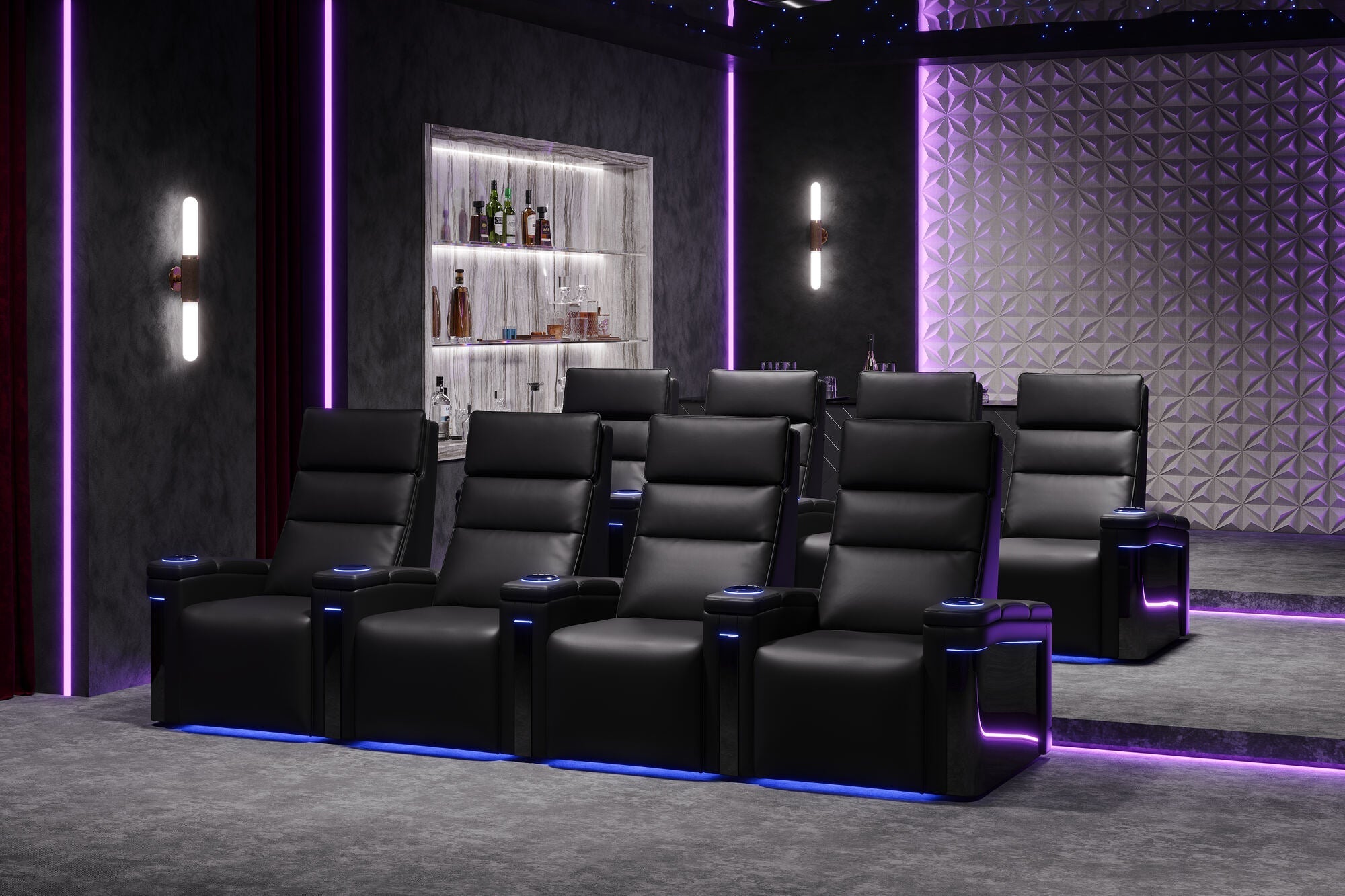 Valencia 2025 New Monza Leather Home Theater Seating with Carbon Fiber Panels – Row of 2 Loveseat