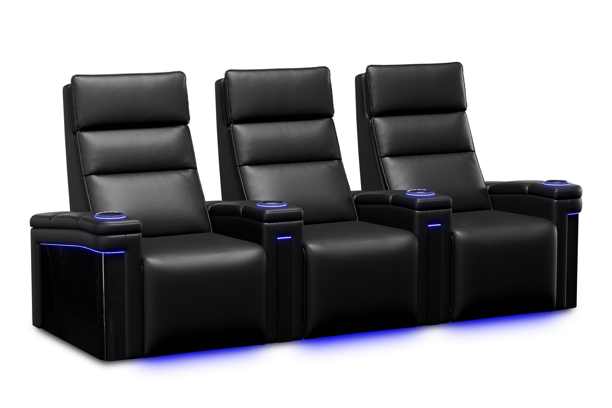 Valencia 2025 New Monza Leather Home Theater Seating with Carbon Fiber Panels – Row of 3