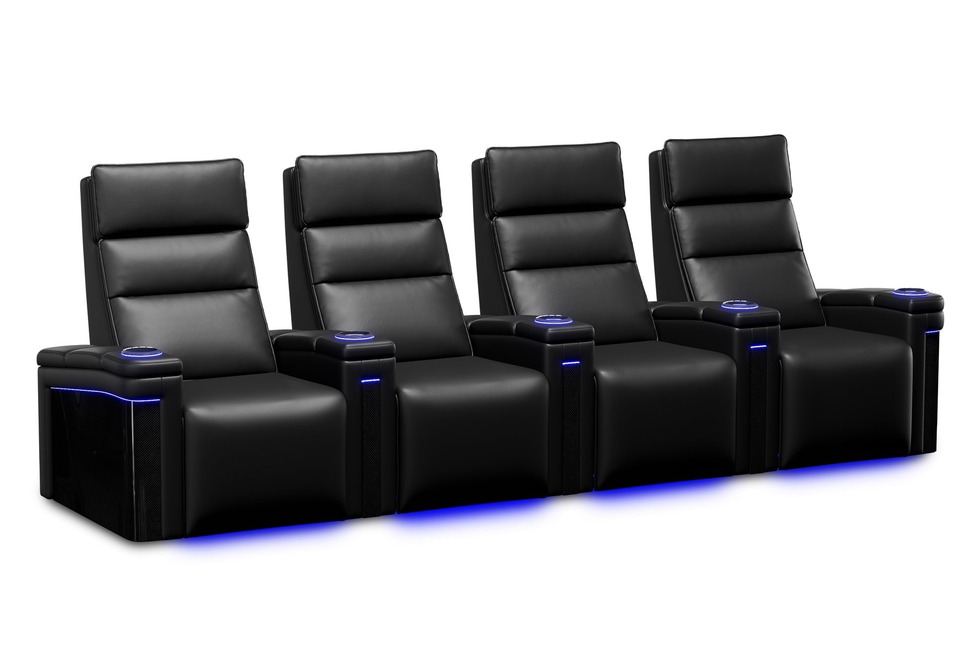 Valencia 2025 New Monza Leather Home Theater Seating with Carbon Fiber Panels – Row of 4