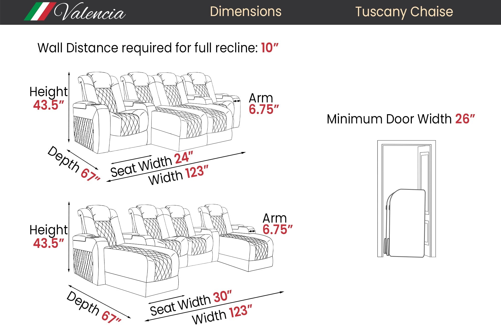 Valencia Tuscany Chaise Multimedia Sectional