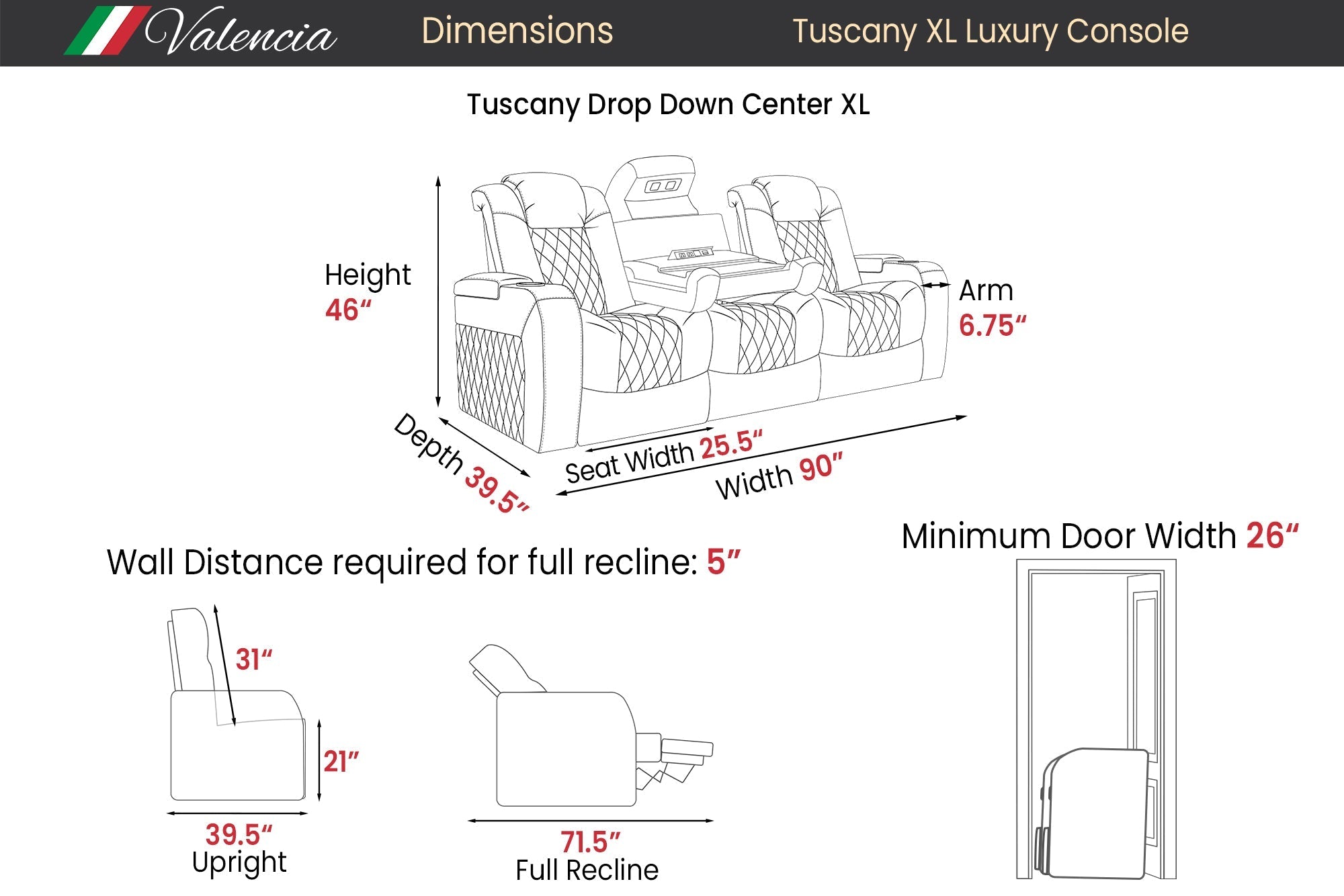 Valencia Tuscany XL Luxury Console Theater Seating