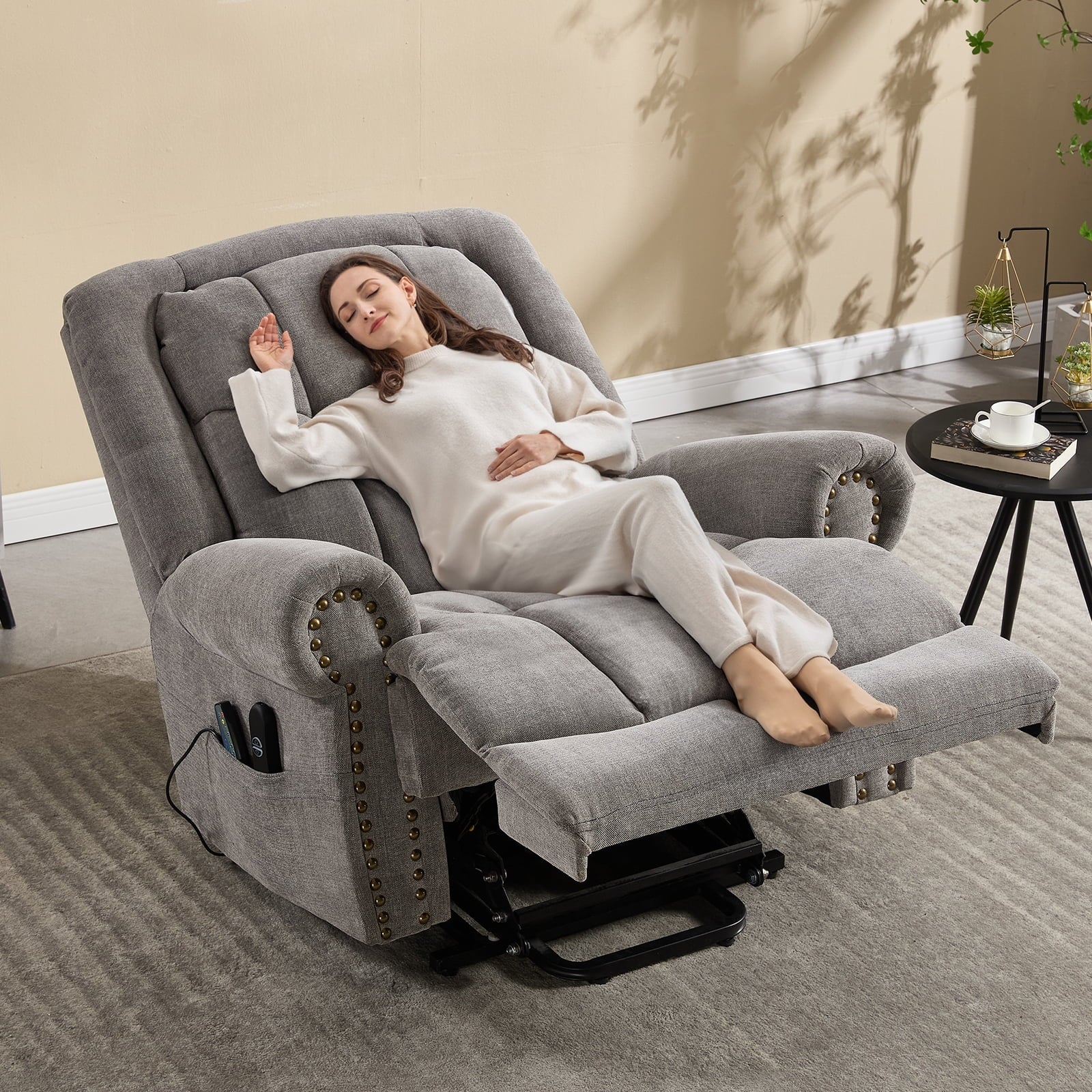 Electric Power Lift Massage Recliner for Elderly Theater Seating Fabric Reclining Chair for Bedroom Living Room Gray