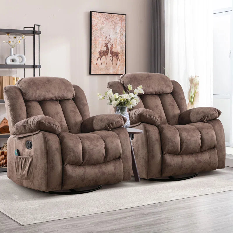 37.4" Wide Compact Swivel Rocker with Heat and Massage Durable Lounge Reclining Chair(Set of 2)