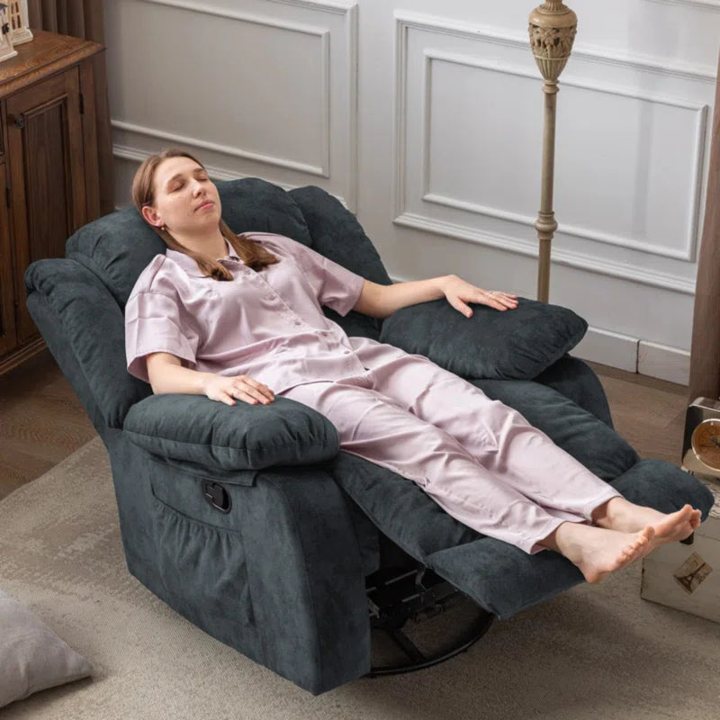 37.4" Wide Compact Swivel Rocker with Heat and Massage Durable Lounge Reclining Chair(Set of 2)