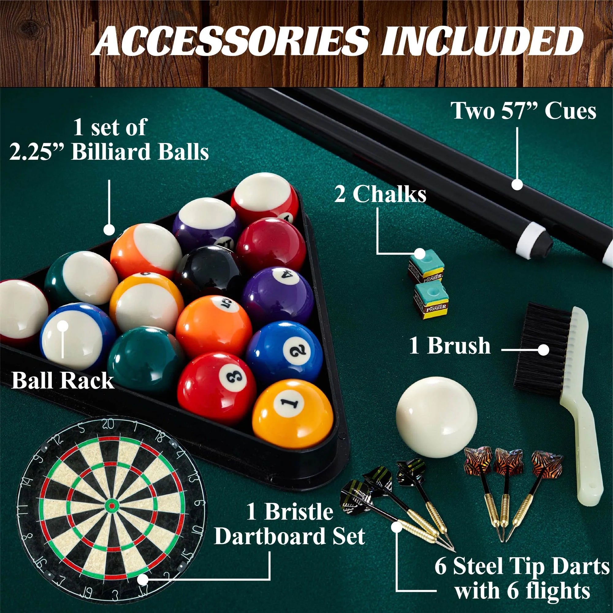7.5 Ft Pool Table Set with Cue Rack & Dartboard, Green