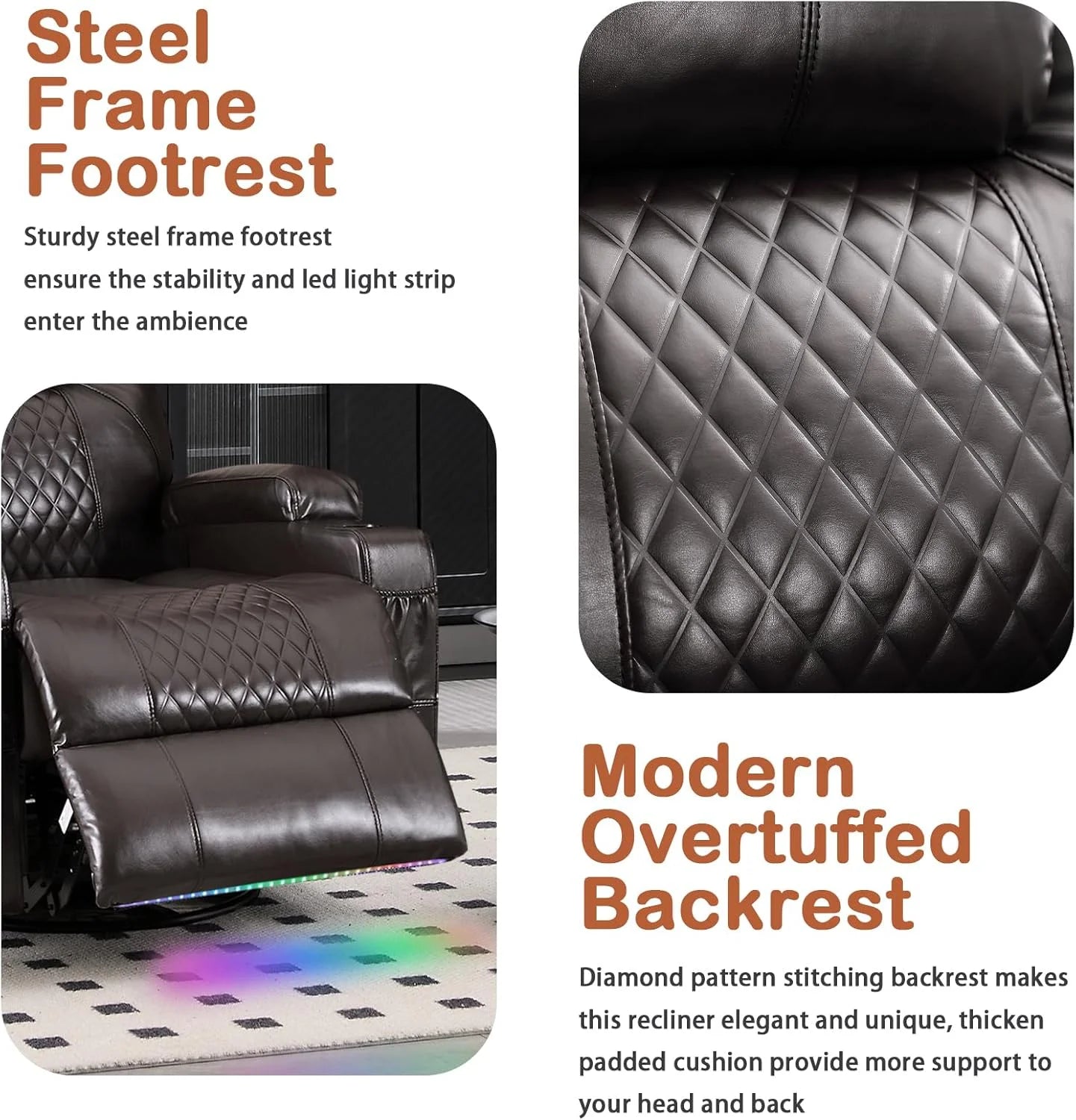 Recliner Rocking Chair, 270° Swivel Rocker Chairs with Massage and Heat, Lazy Boy Recliner Chair with Remote Control / Cup Holder for Living Room, Bedroom, Brown