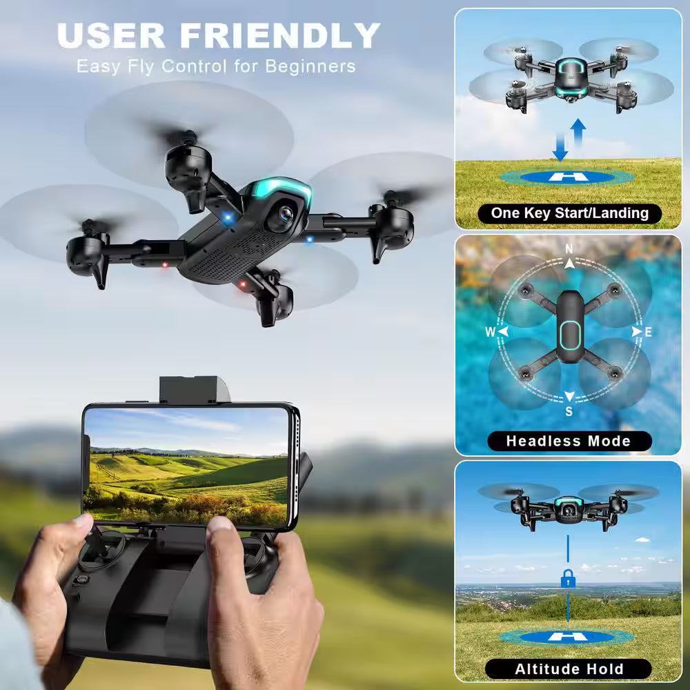 Foldable Drone Toy with 1080P Camera HD Live Video, Circle Waypoint Fly, Altitude Hold, 3D Flip, 3 Speed Mode
