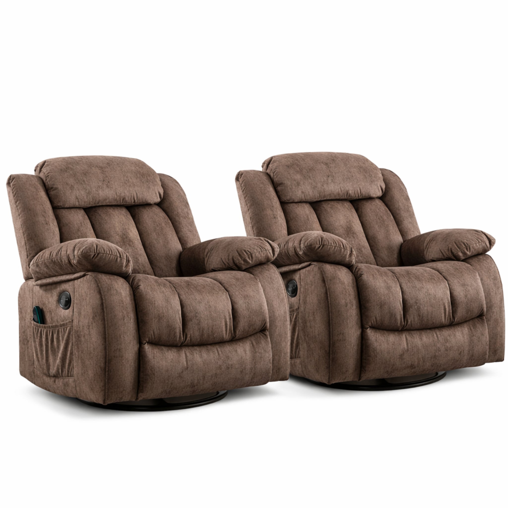37.4" Wide Compact Swivel Rocker with Heat and Massage Durable Lounge Reclining Chair(Set of 2)