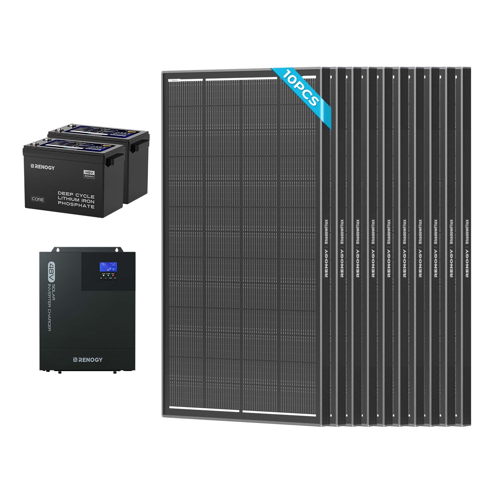 Renogy 2000W 4.8kWh Bundle Kit | 10PCS 200W Shadowflux Panel