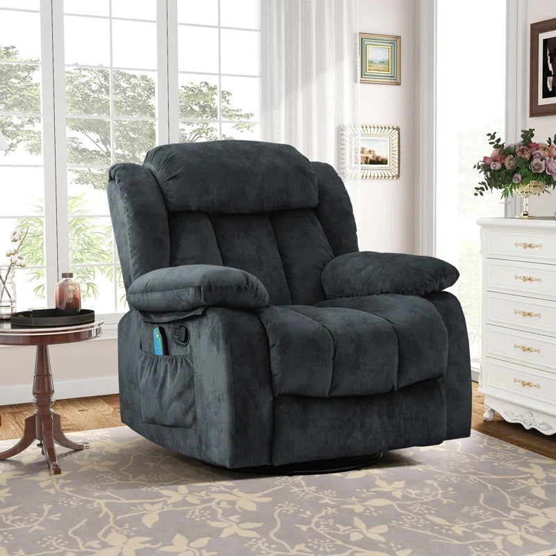 37.4" Wide Compact Swivel Rocker with Heat and Massage Durable Lounge Reclining Chair(Set of 2)