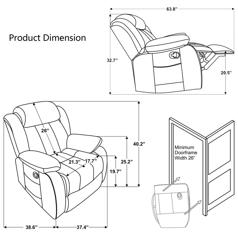 37.4" Wide Compact Swivel Rocker with Heat and Massage Durable Lounge Reclining Chair(Set of 2)