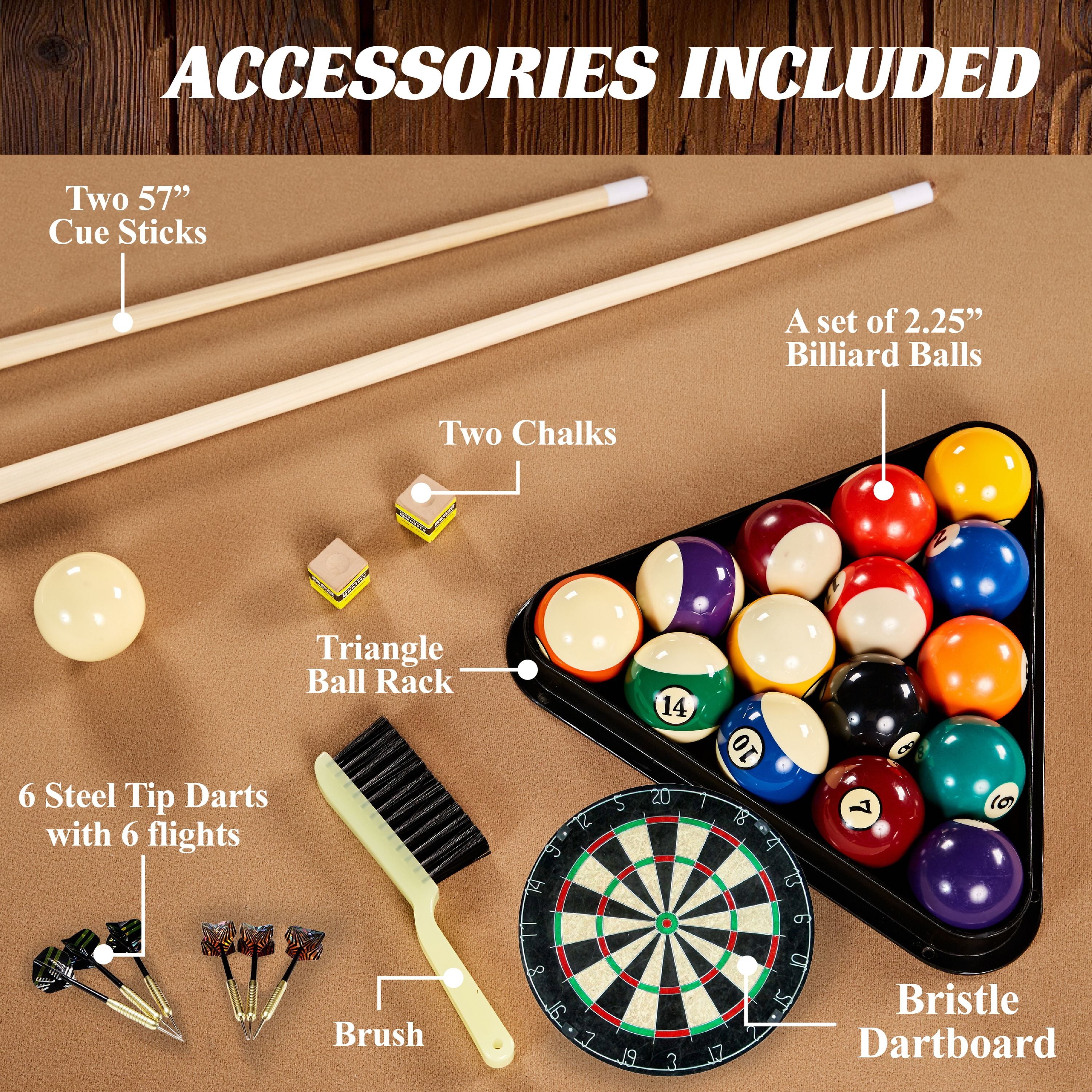 7.5 Ft Pool Table Set with Cue Rack & Dartboard, Tan