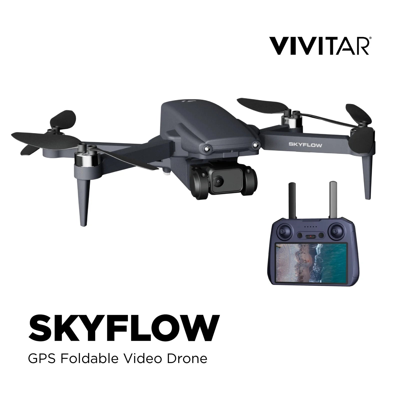 SKYFLOW GPS Foldable 4K UHD Camera Drone for Adults with Live Video Feed, 5" Touchscreen Remote, 3-Axis Gimbal, Brushless Motors, Auto Return, Optical Flow & Carry Case