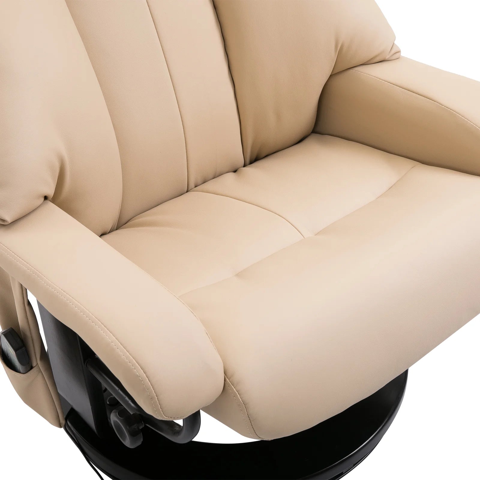 Massage Recliner Chair with Ottoman, 360° Swivel Recliner and Footstool, 10 Point Vibration, PU Leather Reclining Chair with Side Pocket and Remote Control, Beige