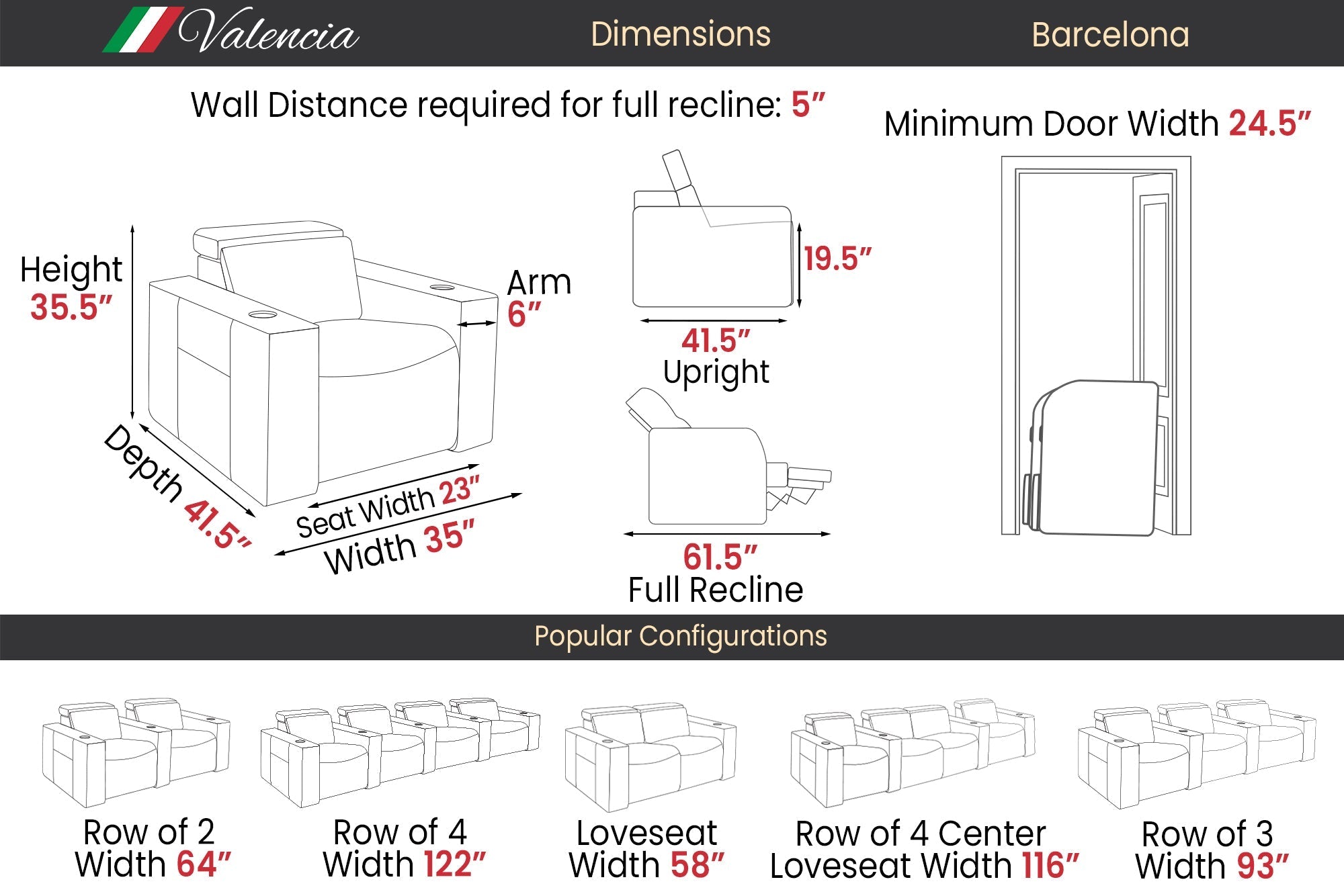 Valencia Barcelona Italian Leather Home Theater Seating