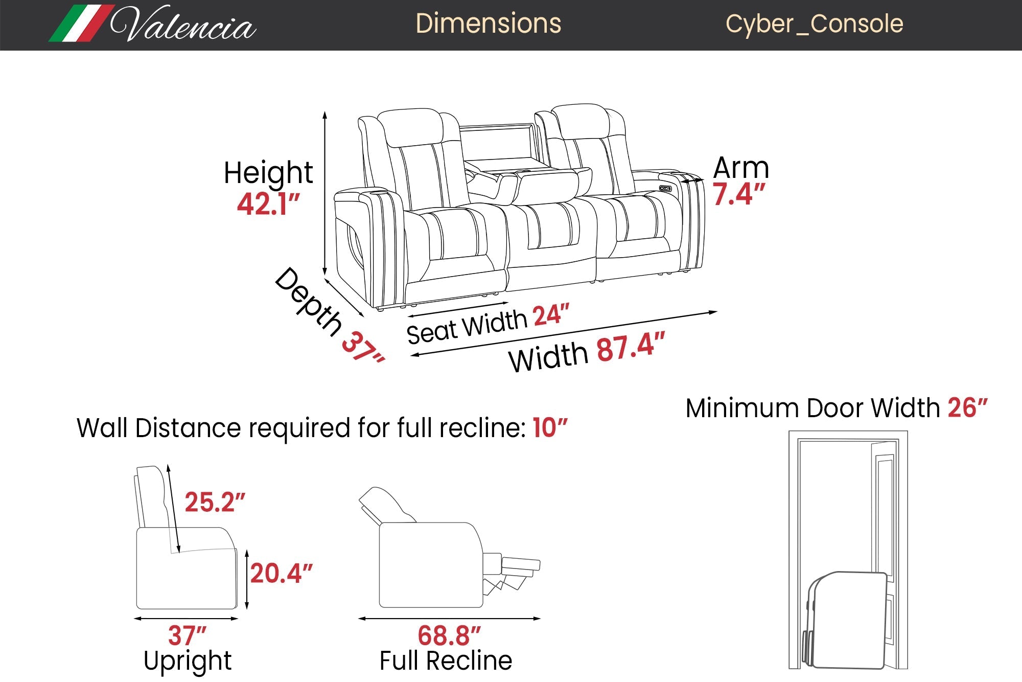 Valencia Cyber Intelligent – Italian Leather Home Theater Console with Immersive Sound, Heat & Massage