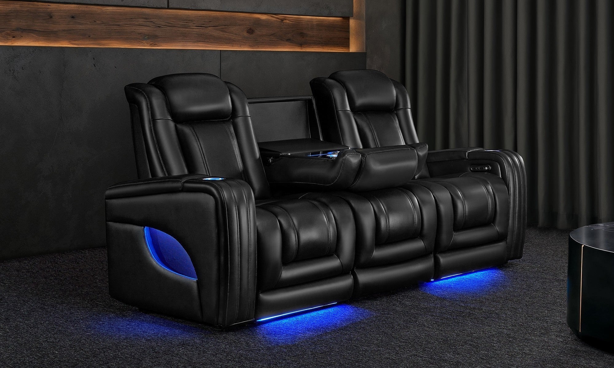 Valencia Cyber Intelligent – Italian Leather Home Theater Console with Immersive Sound, Heat & Massage