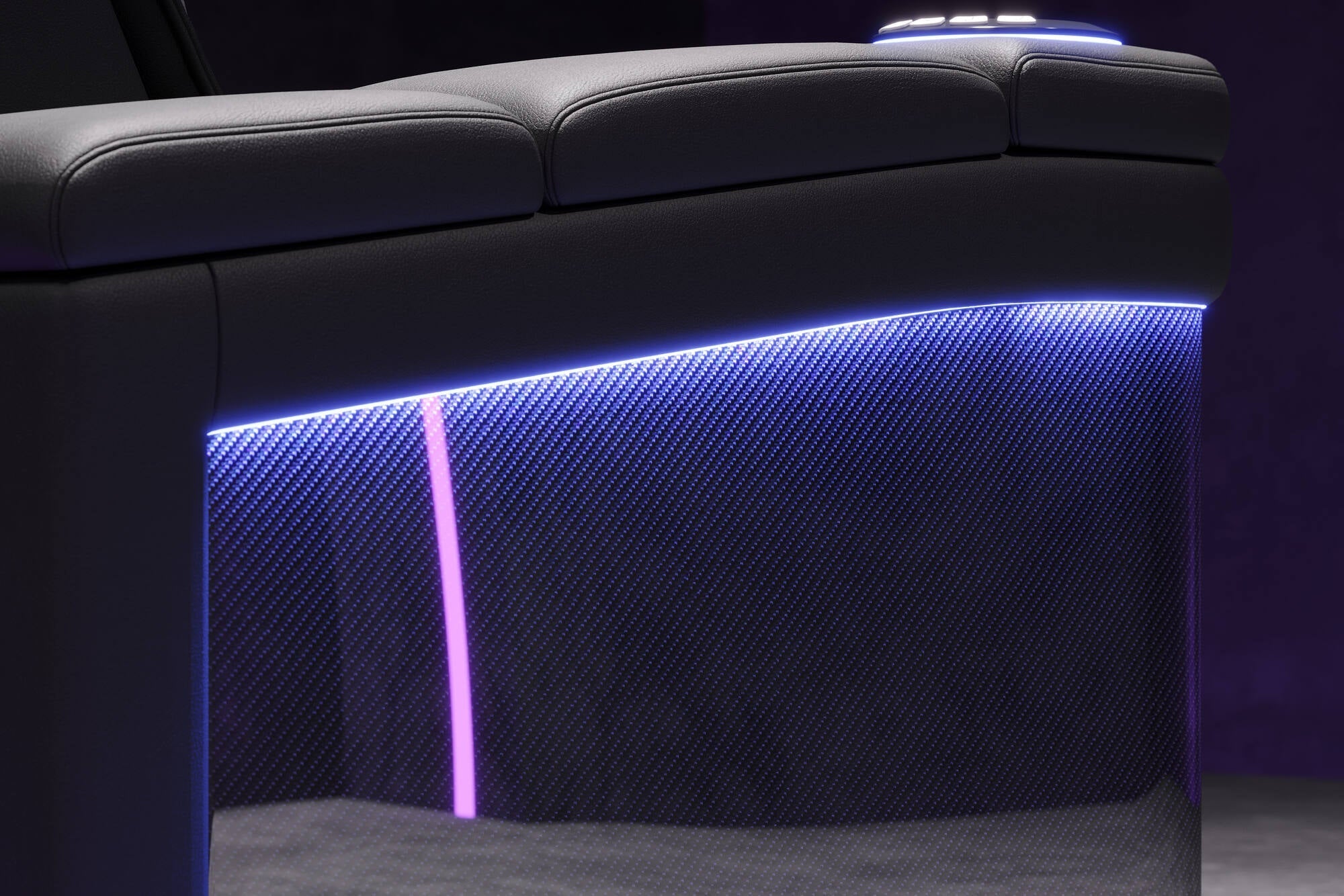 Valencia 2025 New Monza Leather Home Theater Seating with Carbon Fiber Panels – Row of 3