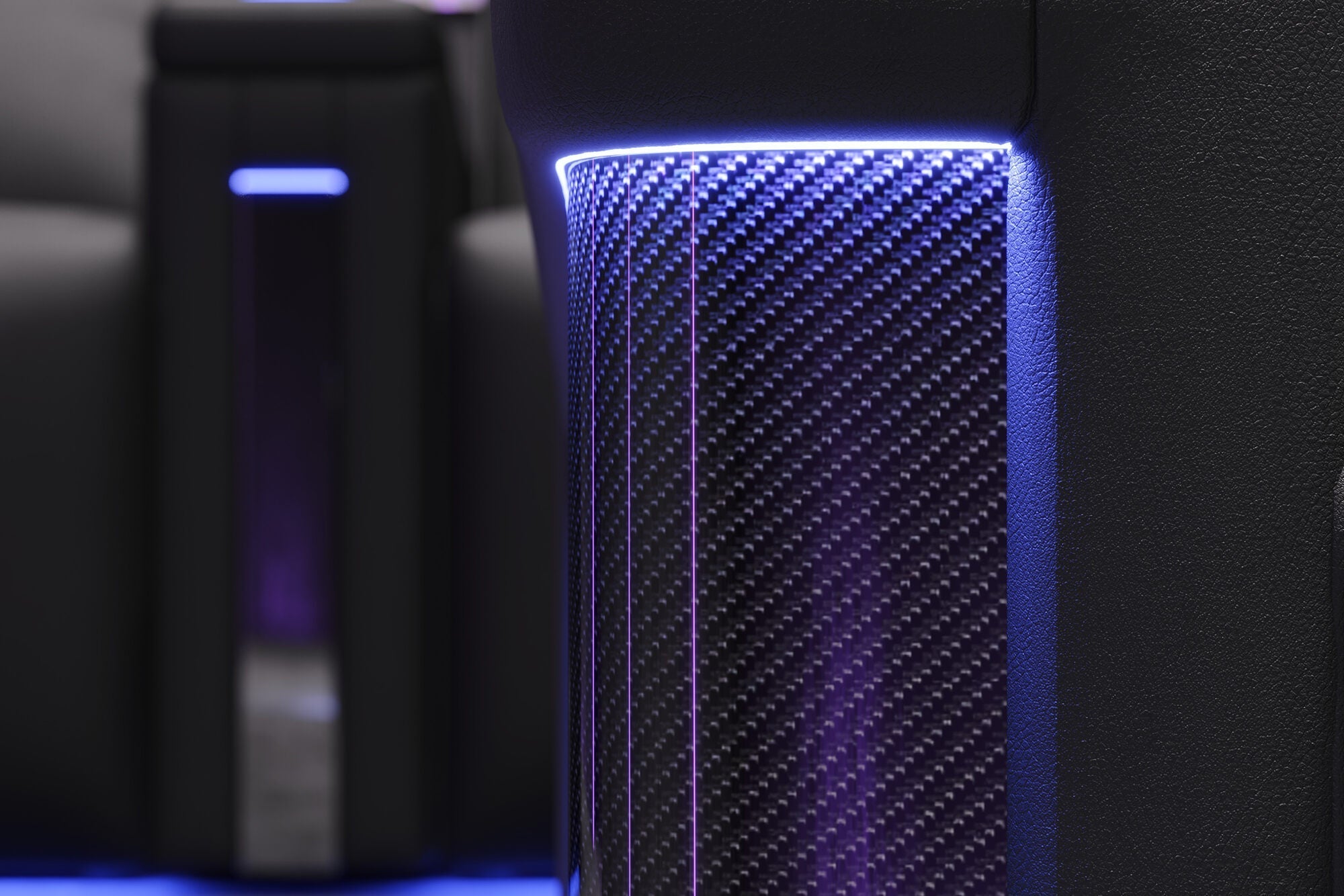 Valencia 2025 New Monza Leather Home Theater Seating with Carbon Fiber Panels – Row of 3