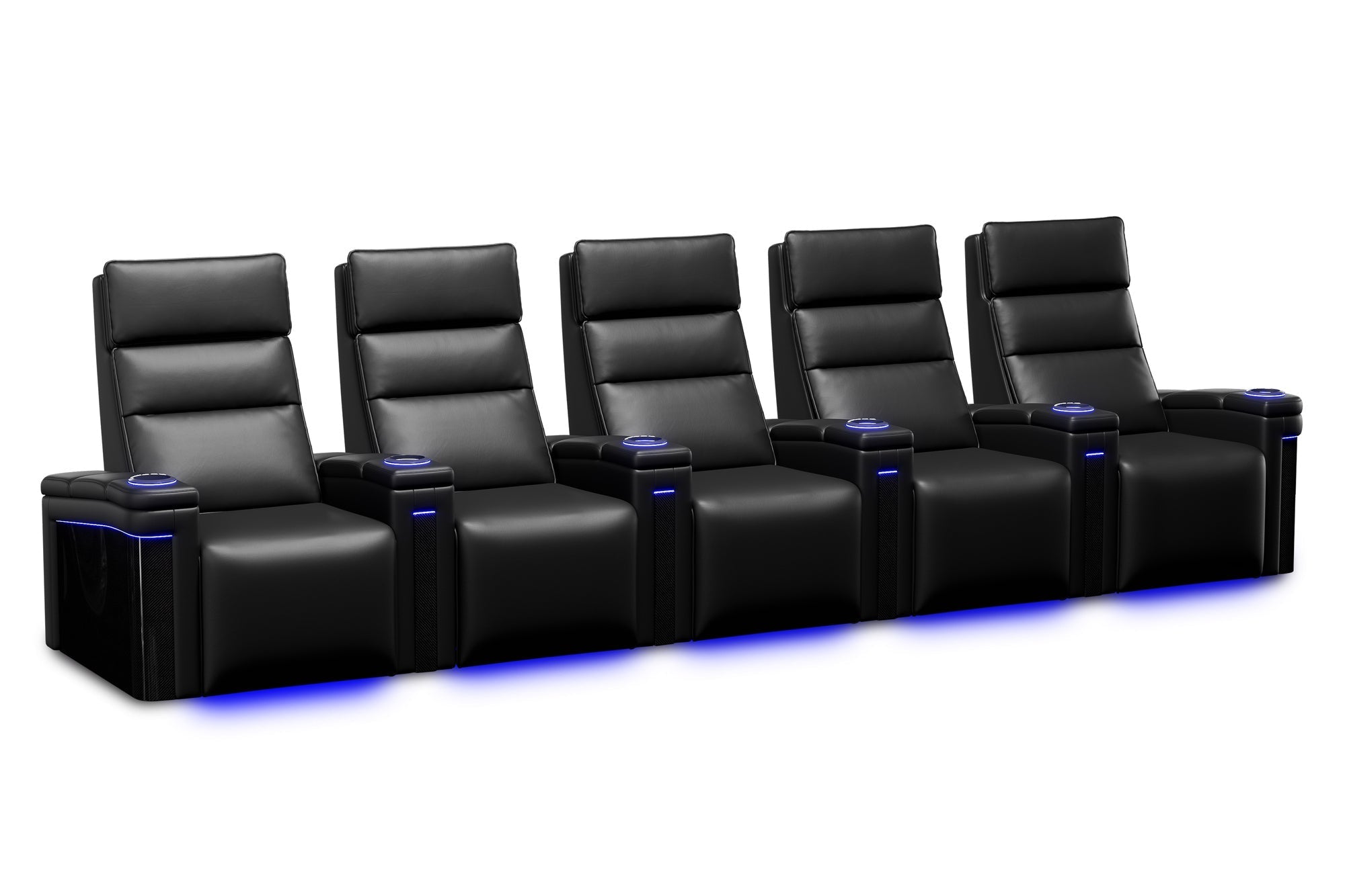 Valencia 2025 New Monza Leather Home Theater Seating with Carbon Fiber Panels – Row of 5