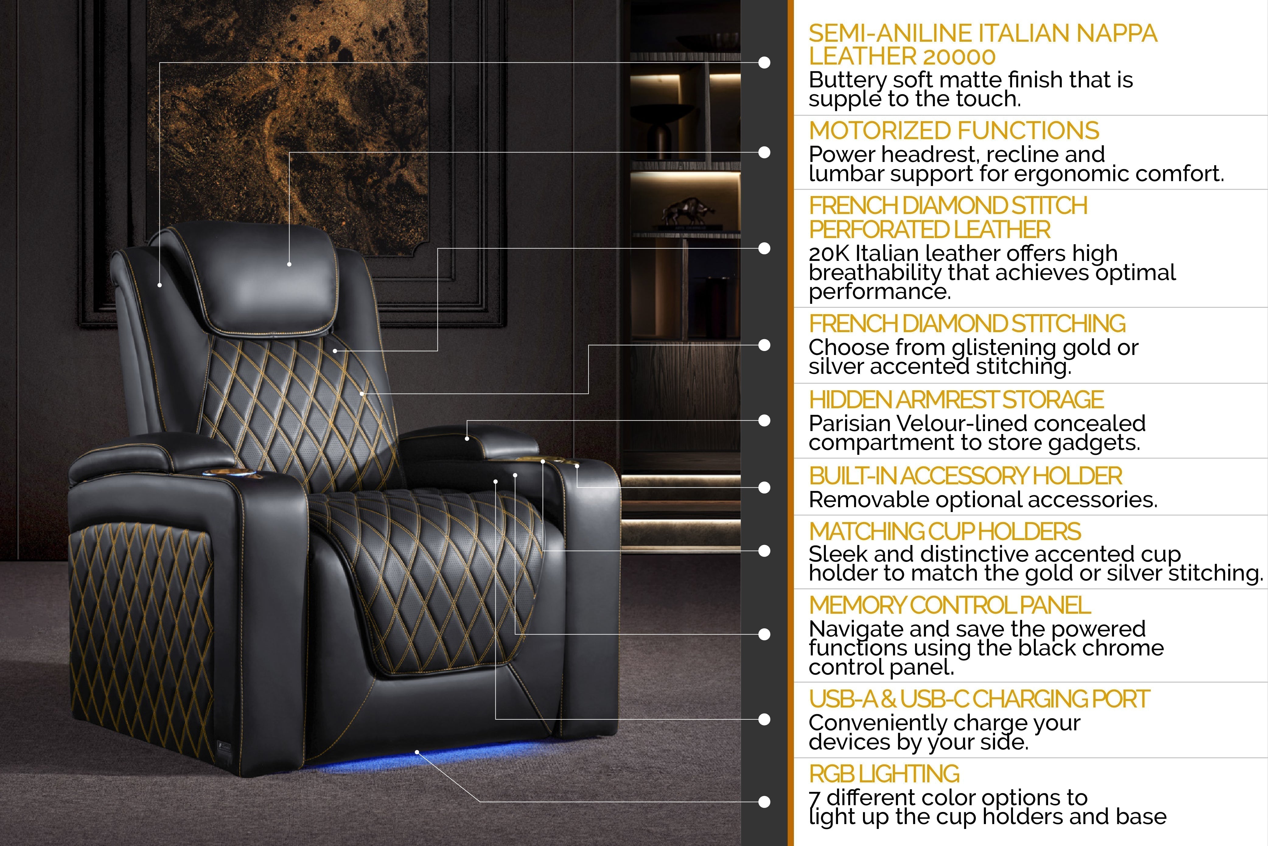 Valencia Oslo Ultimate 20K Italian Semi-Aniline Leather Theater Seating