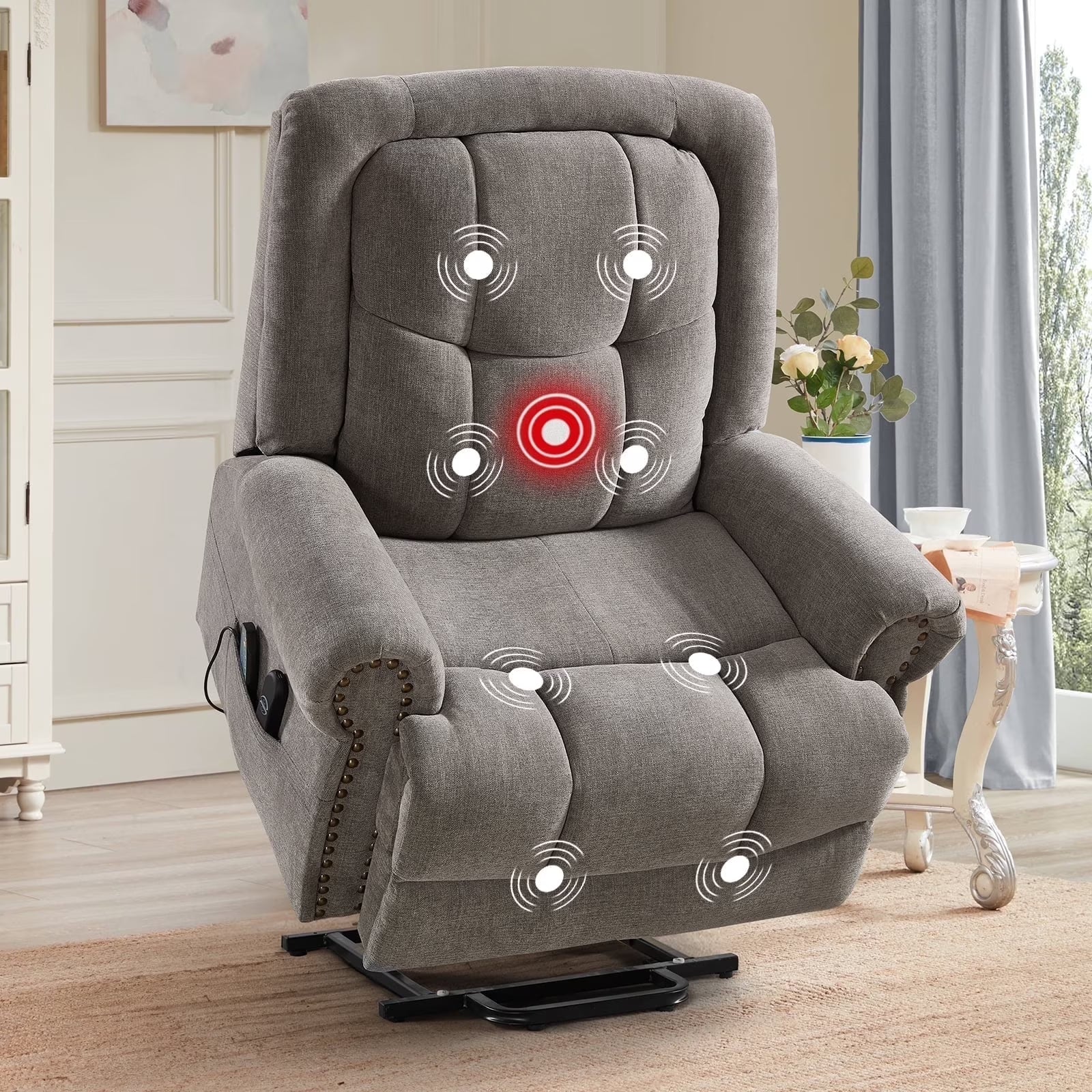 Electric Power Lift Massage Recliner for Elderly Theater Seating Fabric Reclining Chair for Bedroom Living Room Gray