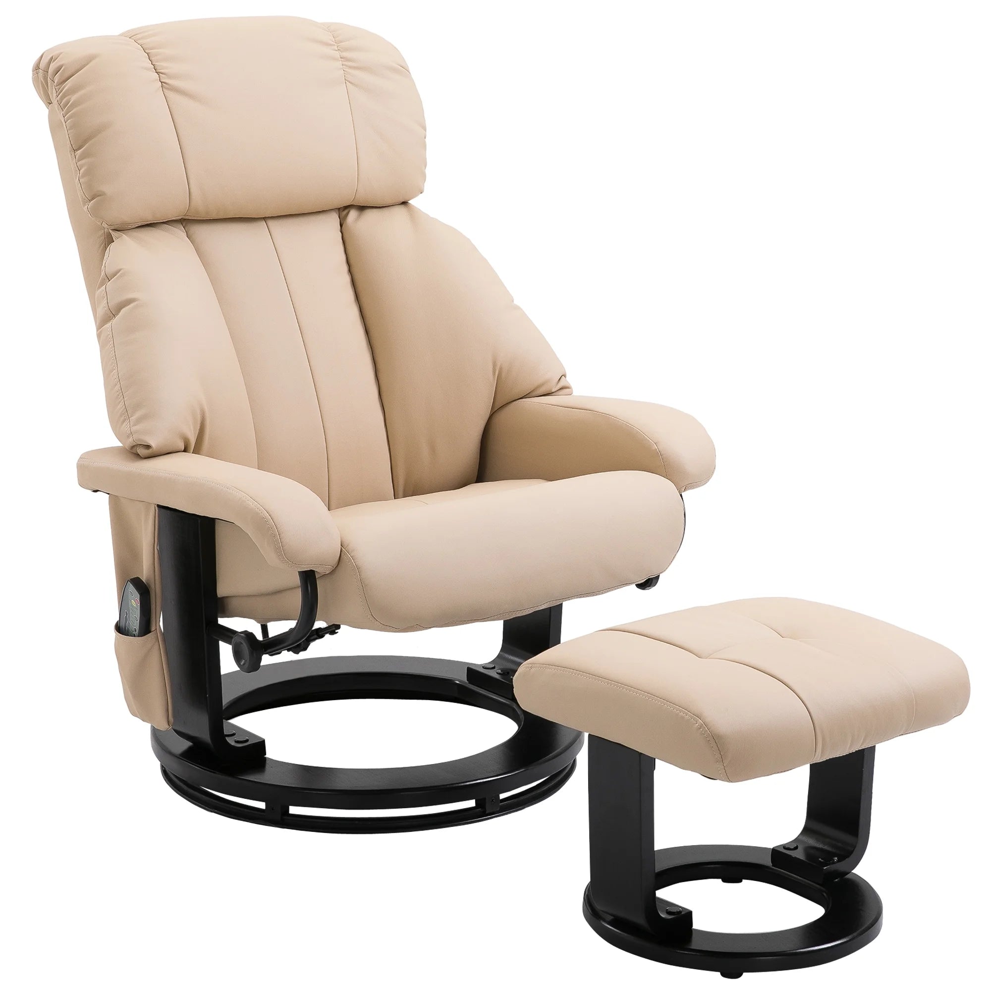 Massage Recliner Chair with Ottoman, 360° Swivel Recliner and Footstool, 10 Point Vibration, PU Leather Reclining Chair with Side Pocket and Remote Control, Beige