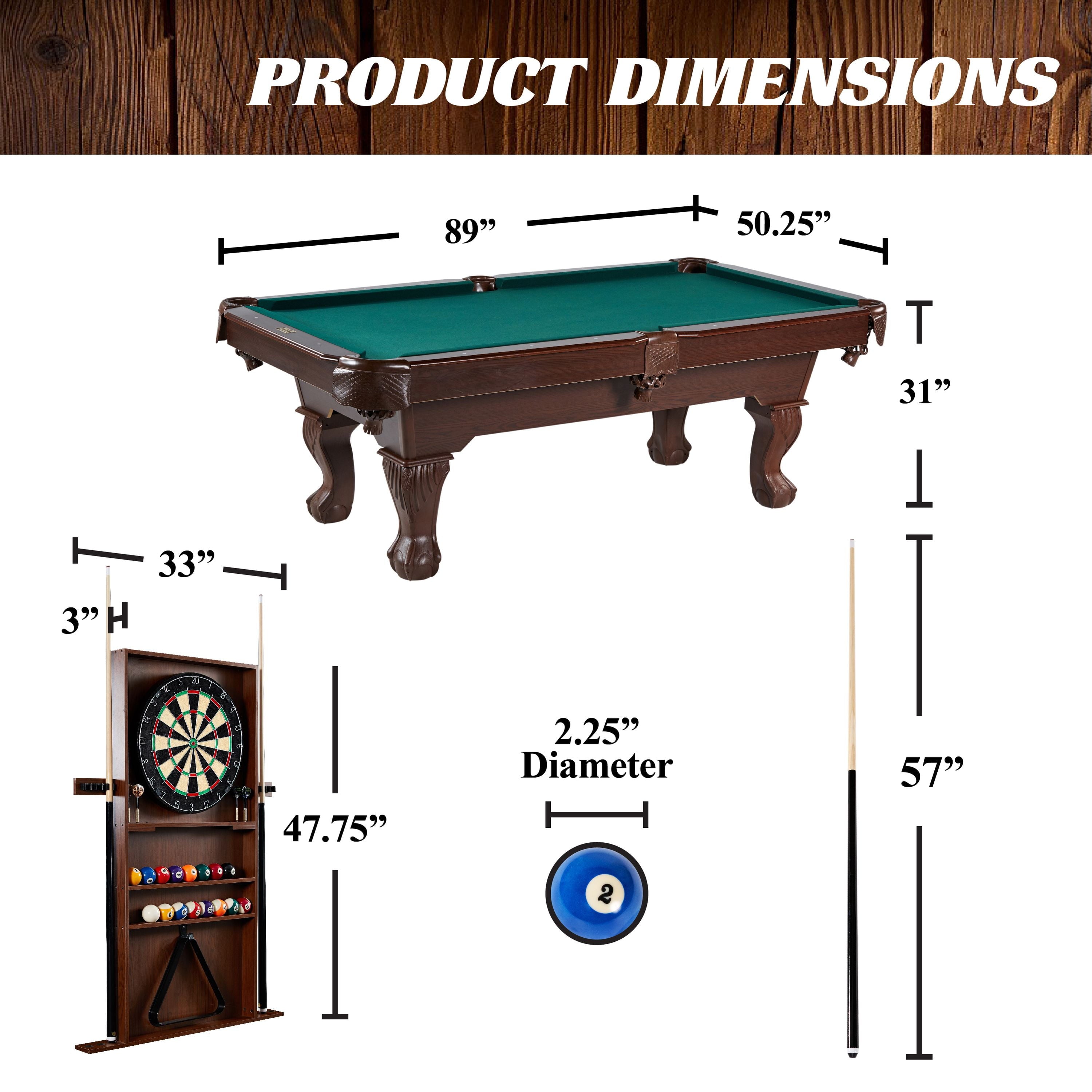 7.5 Ft Pool Table Set with Cue Rack & Dartboard, Green