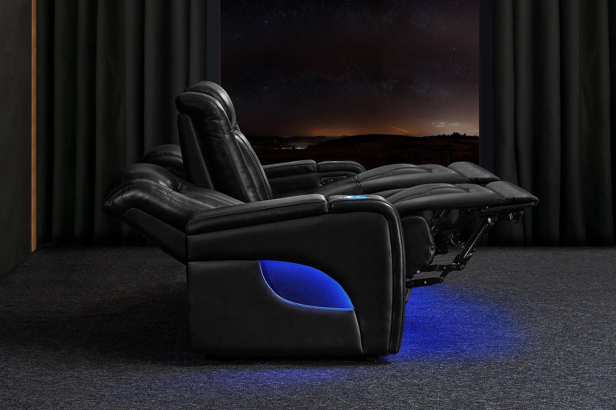 Valencia Cyber Intelligent – Italian Leather Home Theater Console with Immersive Sound, Heat & Massage